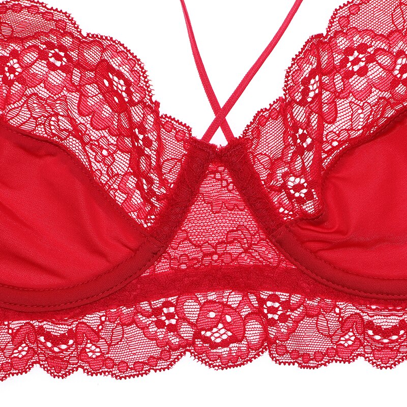 Unlined floral lace underwear set 3 pcs bras+high-waist panties+thongs unlined underwire bra set